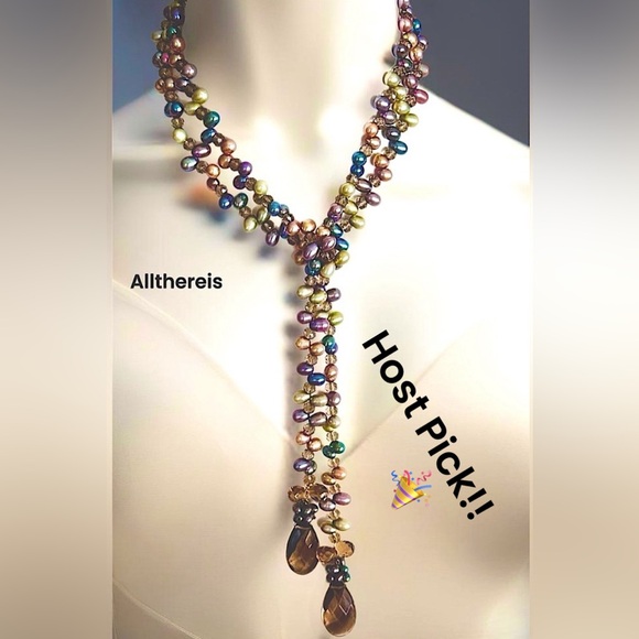 🎉175 pearls with citrine and smoky topaz necklace 🌸🐬 with matching earrings